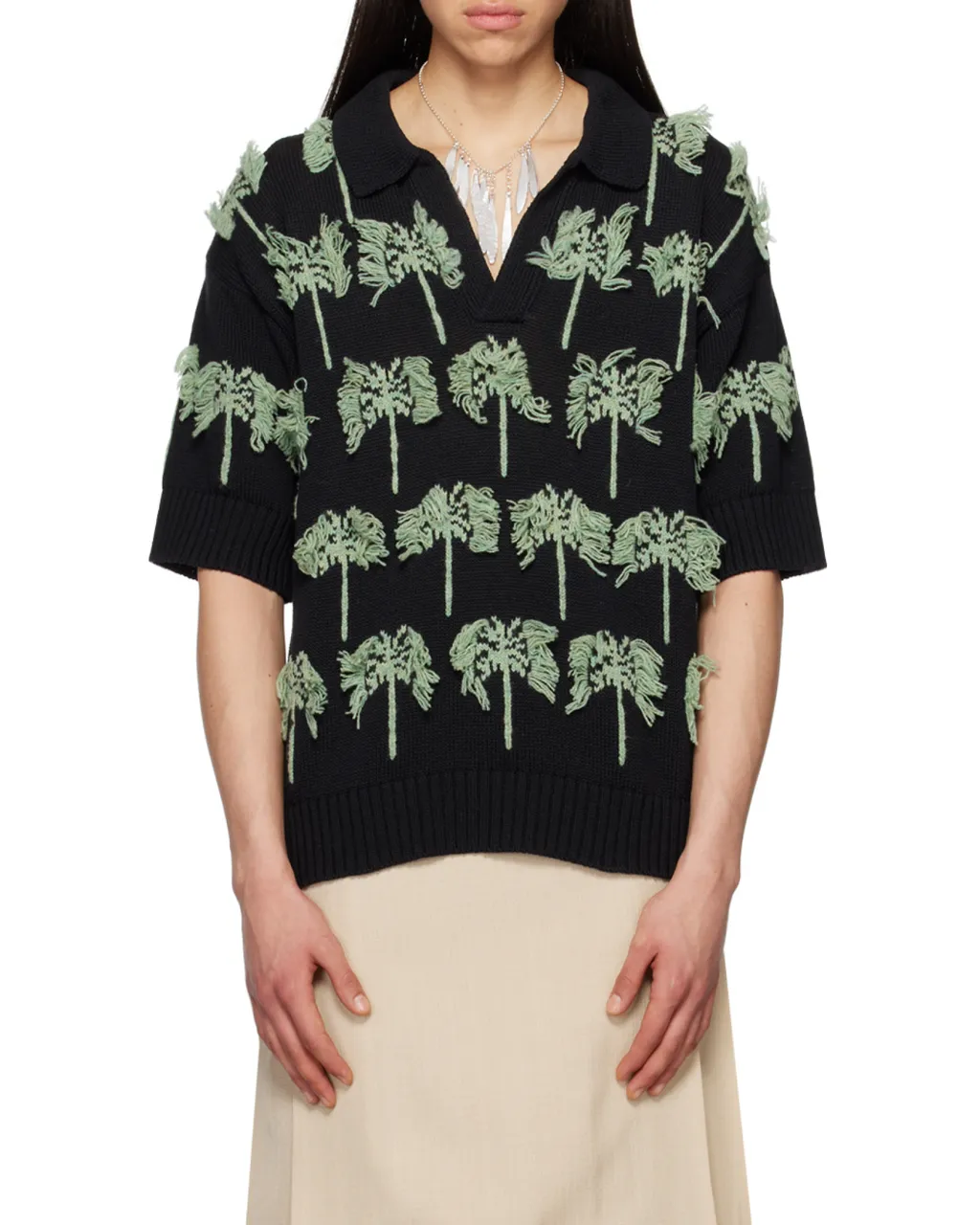 Palm-Tree Knitted Polo Shirt
