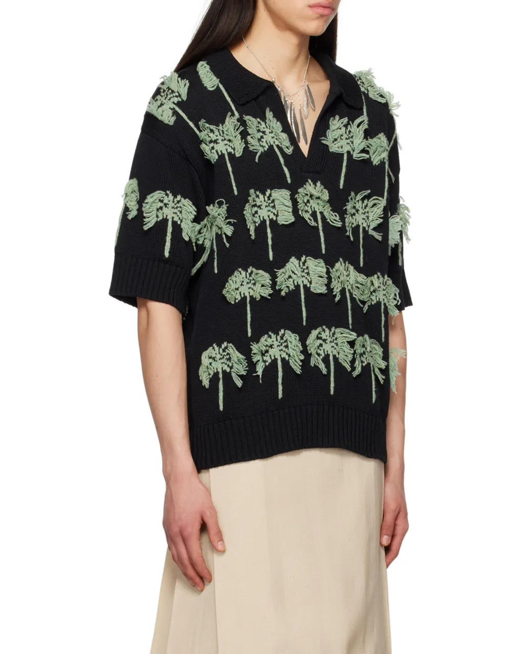 Palm-Tree Knitted Polo Shirt
