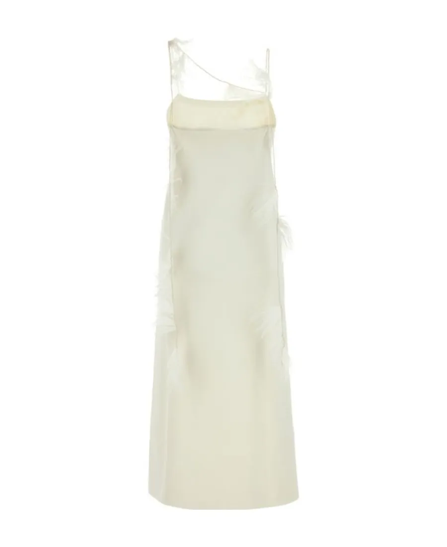 Feather-Trim Square Neck Slip Dress