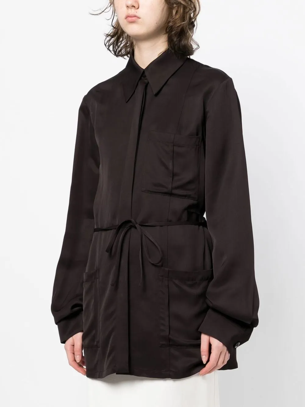 Belted Buttoned Shirt Jacket