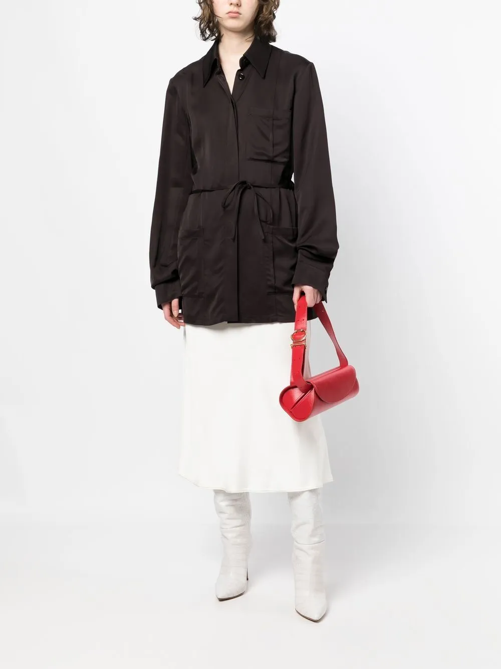 Belted Buttoned Shirt Jacket