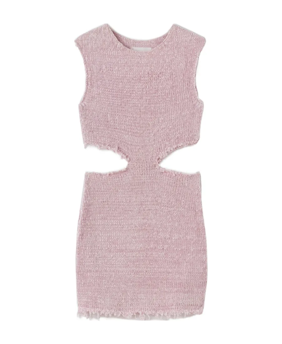 Cut Out Detailed Frayed Knitted Mini Dress