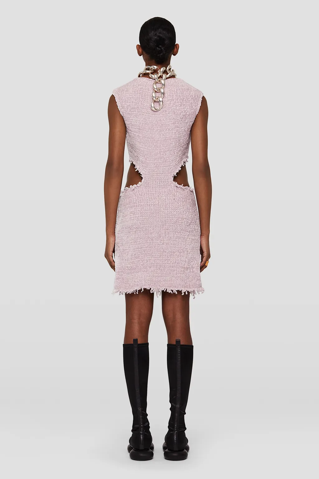 Cut Out Detailed Frayed Knitted Mini Dress
