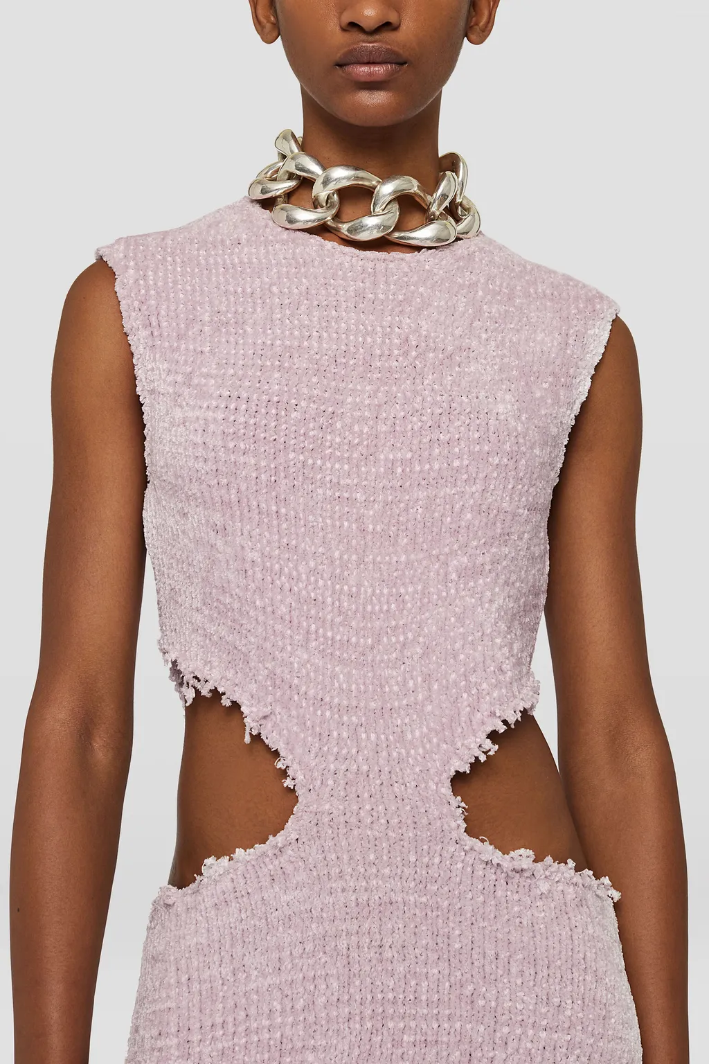 Cut Out Detailed Frayed Knitted Mini Dress