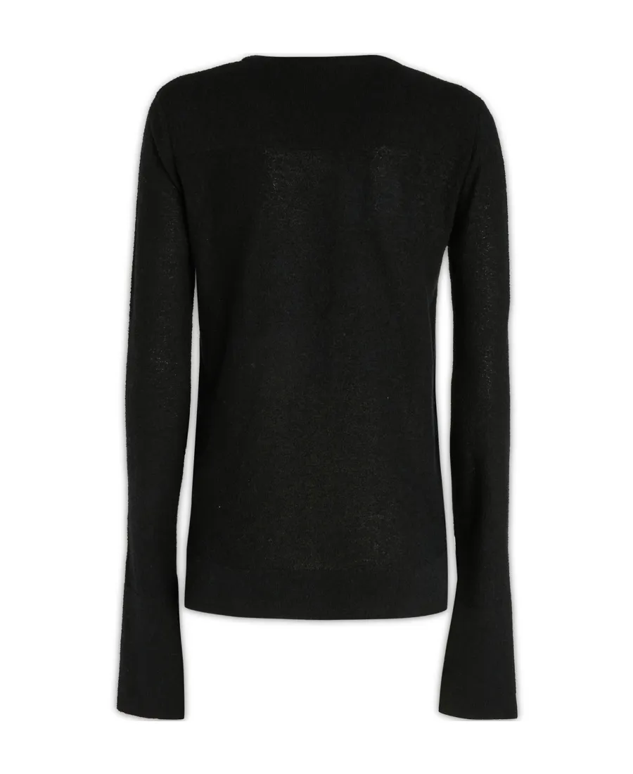 Slit-Cuff Detailed Crewneck Knitted Jumper