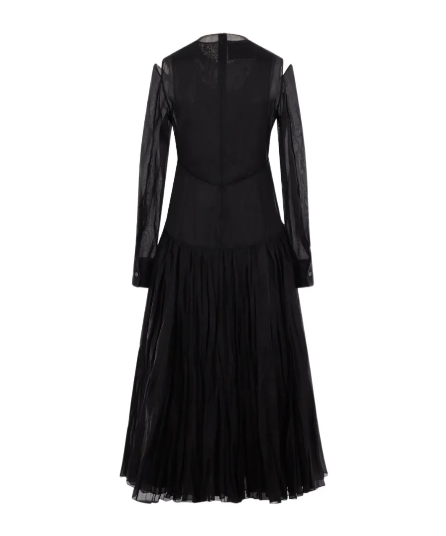 Pleat-Detailed Crewneck Midi Dress