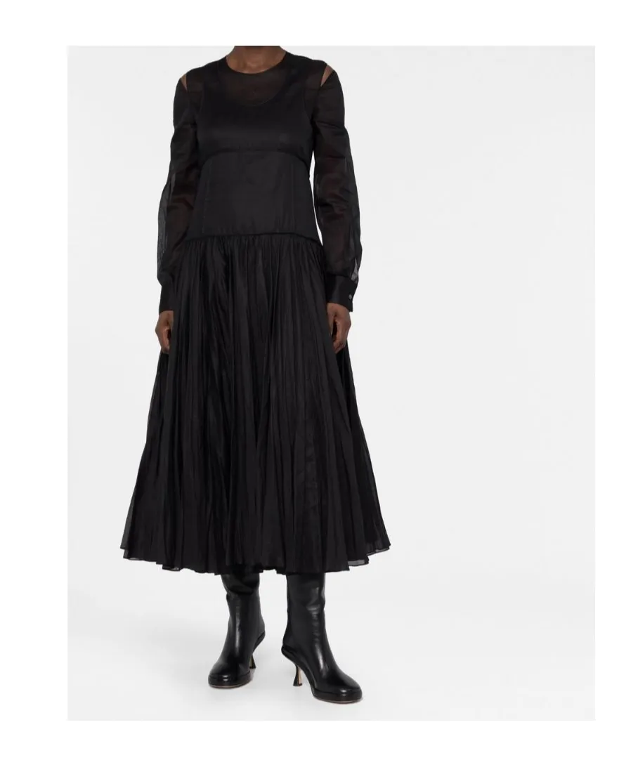 Pleat-Detailed Crewneck Midi Dress