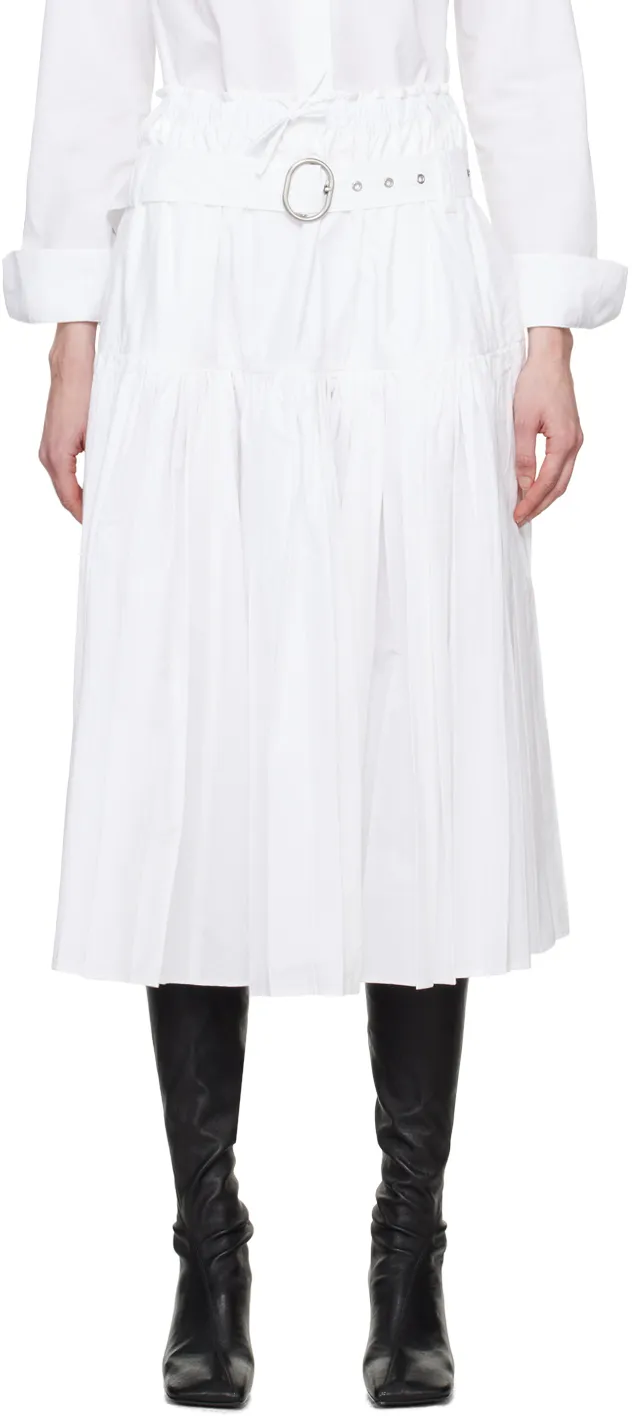 Belted-Waist Pleated Midi Skirt