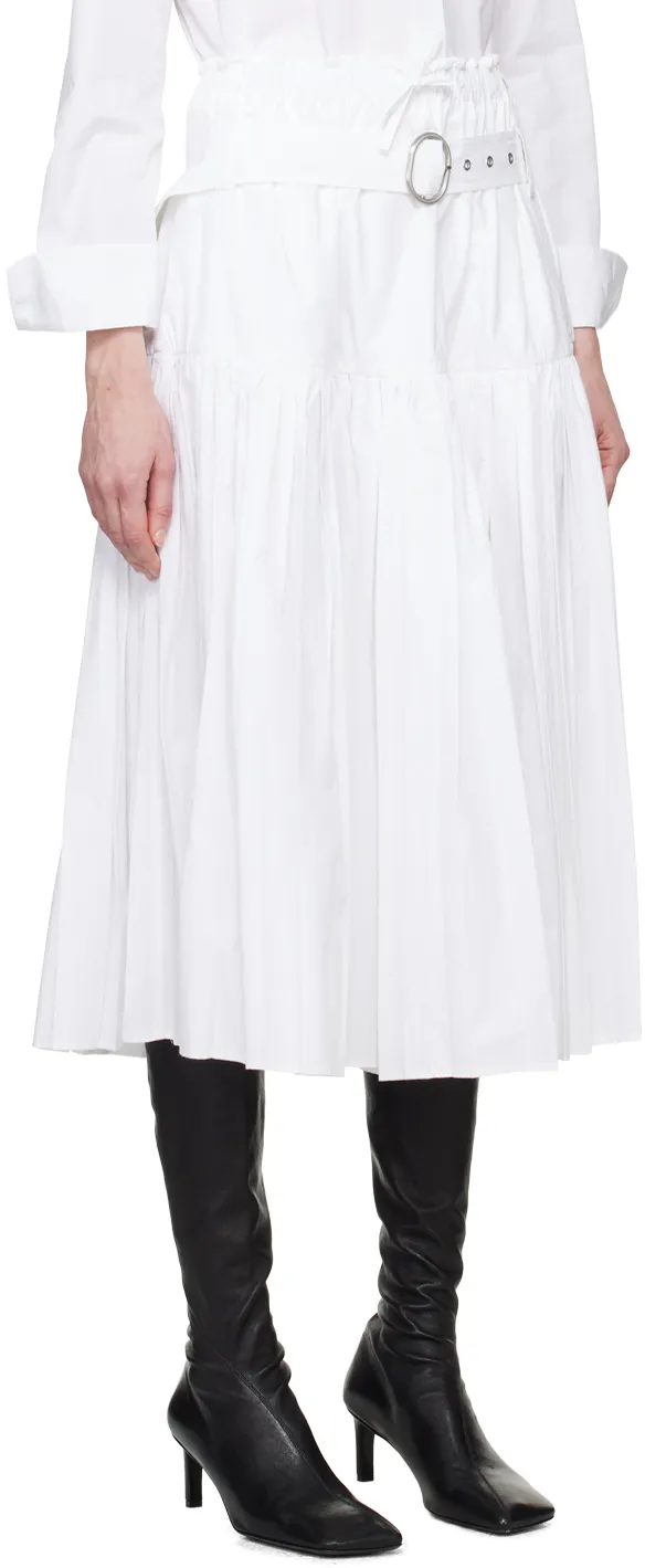 Belted-Waist Pleated Midi Skirt