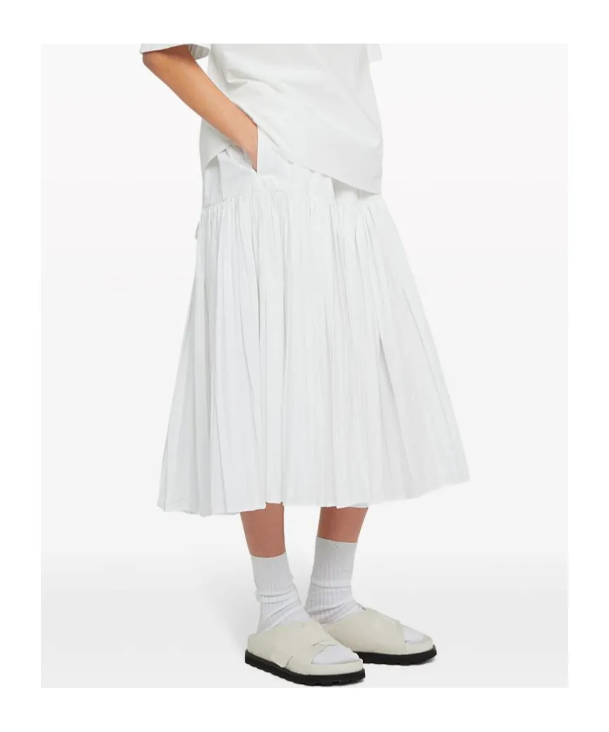 Belted-Waist Pleated Midi Skirt