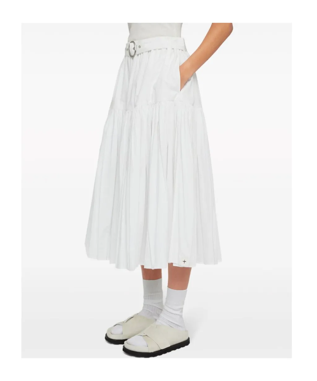Belted-Waist Pleated Midi Skirt