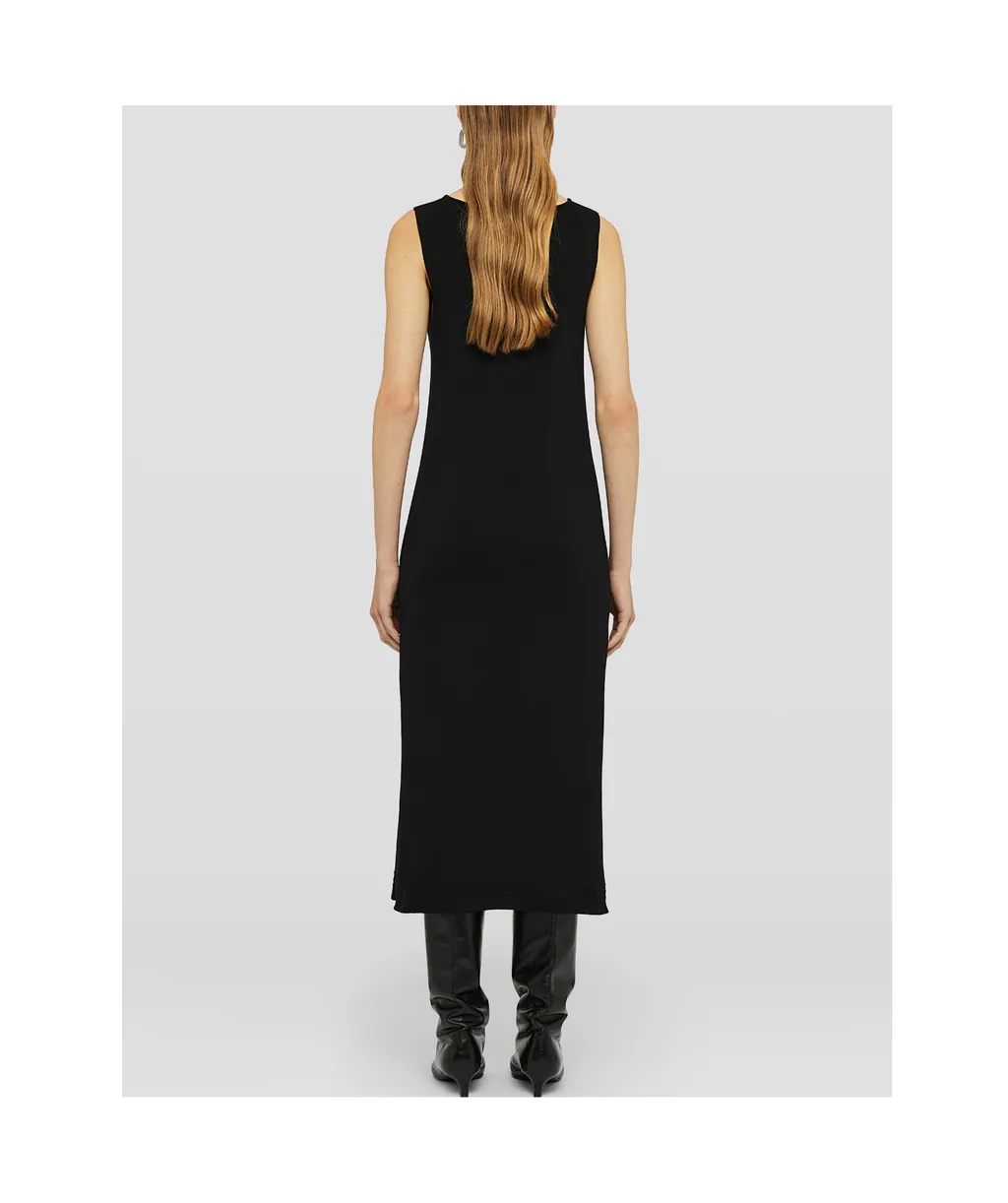 V-Neck Buttoned Ribbed Midi Dress