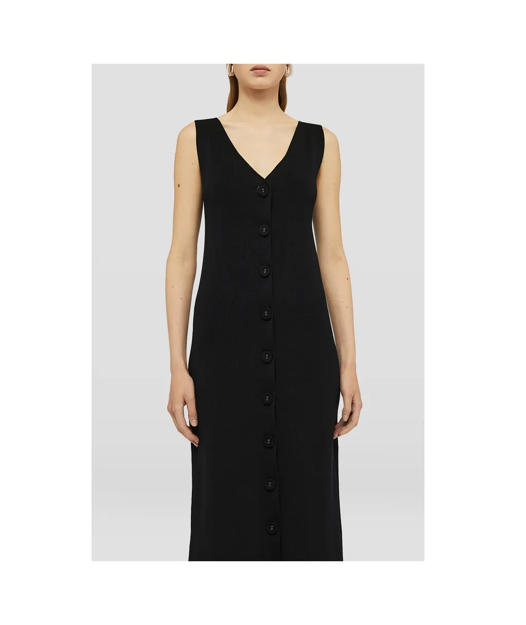V-Neck Buttoned Ribbed Midi Dress