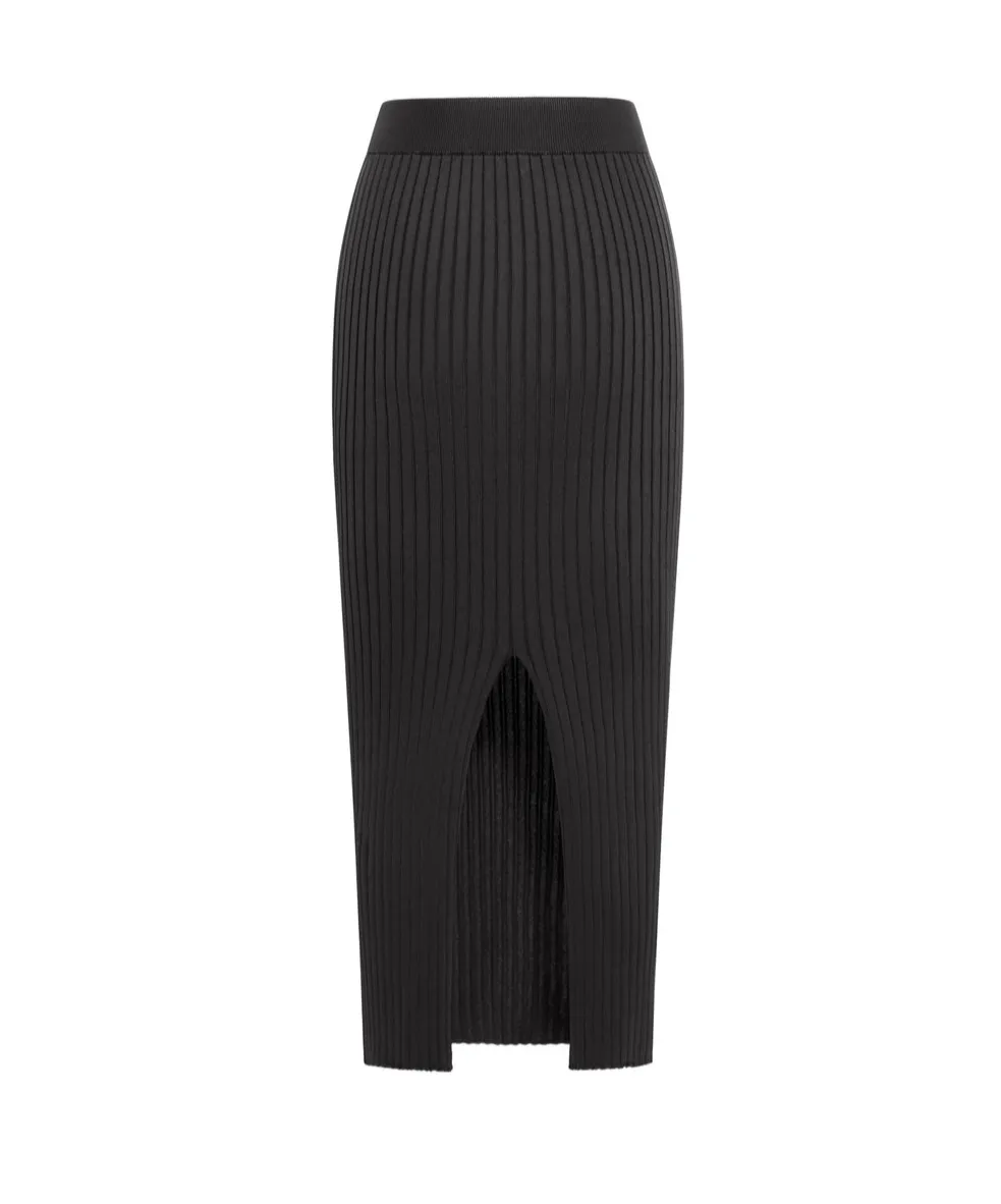 Ribbed-Knit Midi Skirt