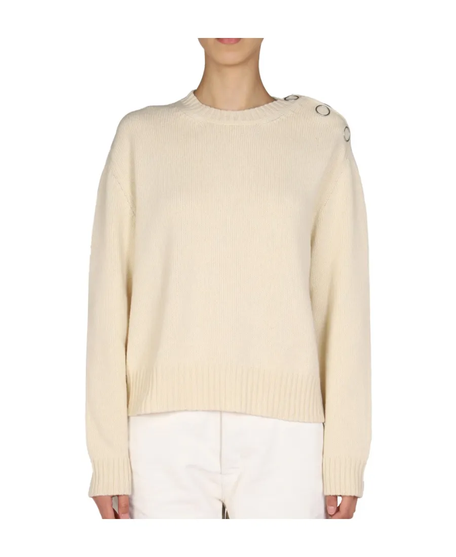 Button Detailed Crewneck Knit Jumper