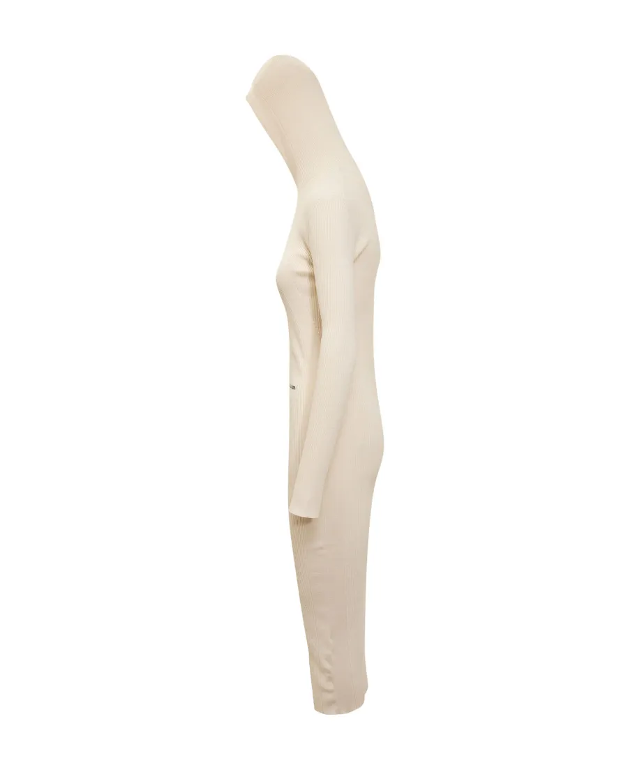 Long-Sleeved Ribbed-Knitted Hooded Midi Dress