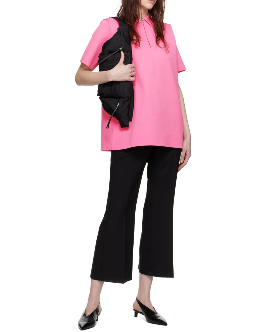 Zip Detailed Straight Hem Polo Top