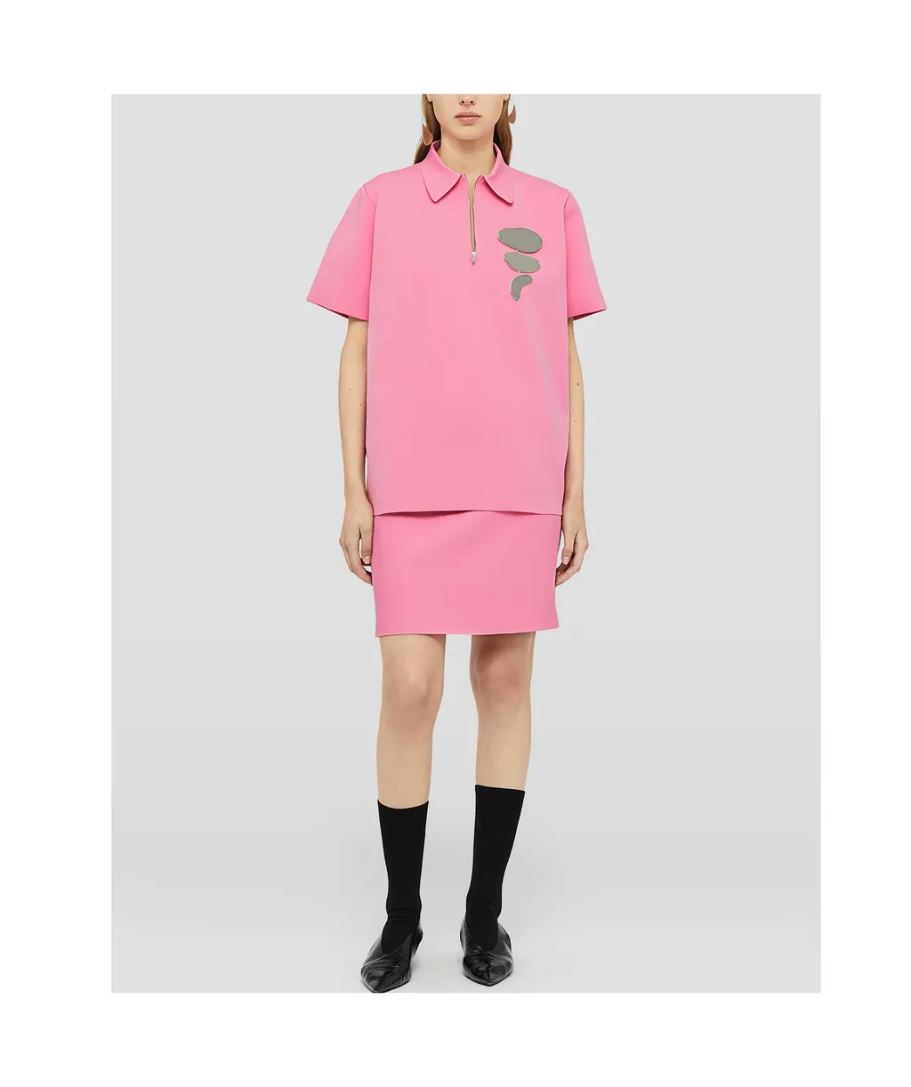 Zip Detailed Straight Hem Polo Top