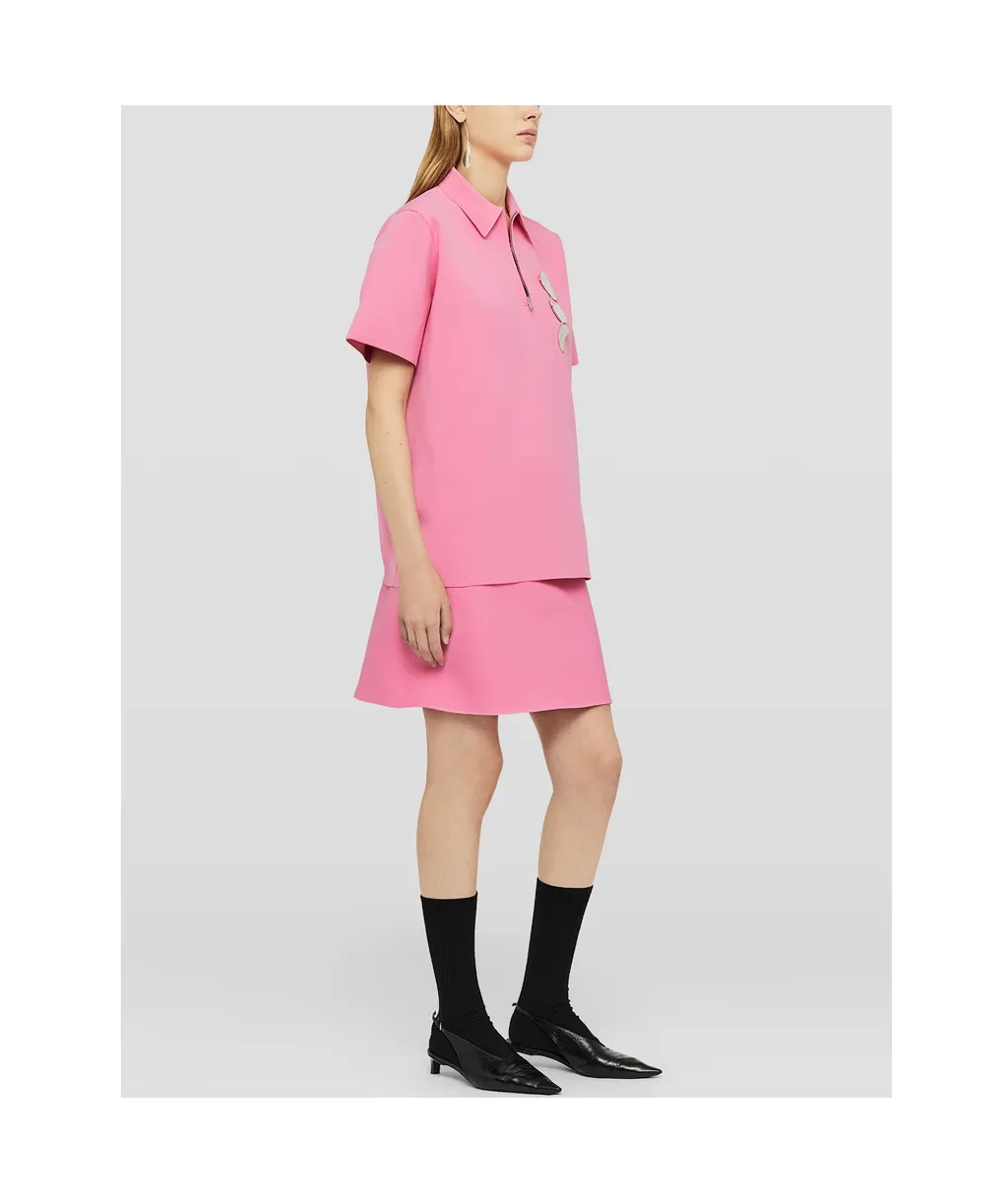 Zip Detailed Straight Hem Polo Top