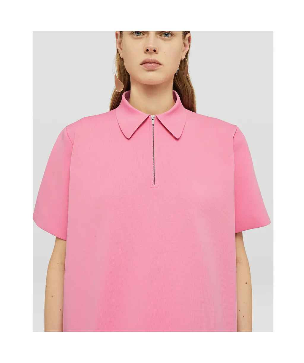 Zip Detailed Straight Hem Polo Top