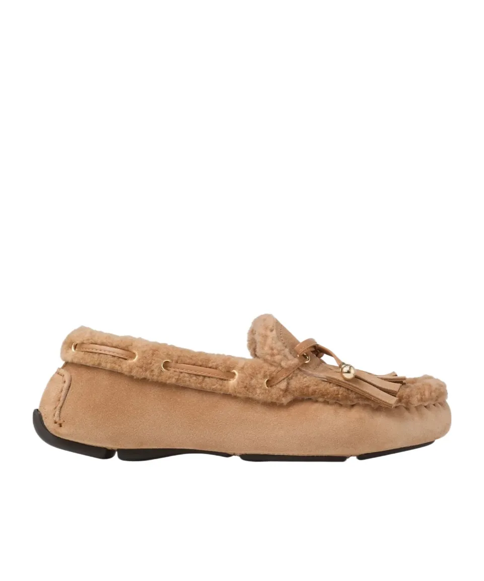 Toffee Velvet Suede Loafers With Shearling