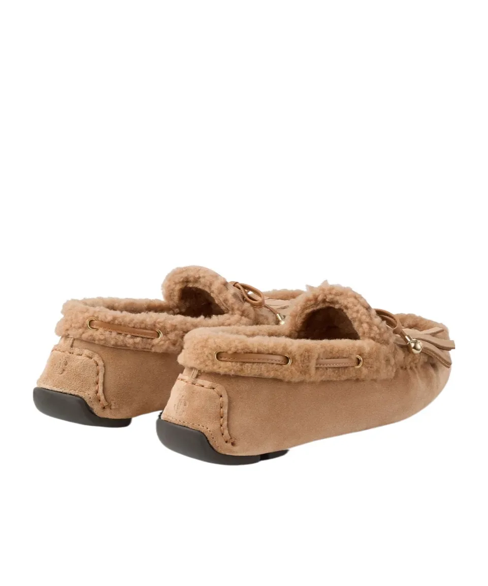Toffee Velvet Suede Loafers With Shearling