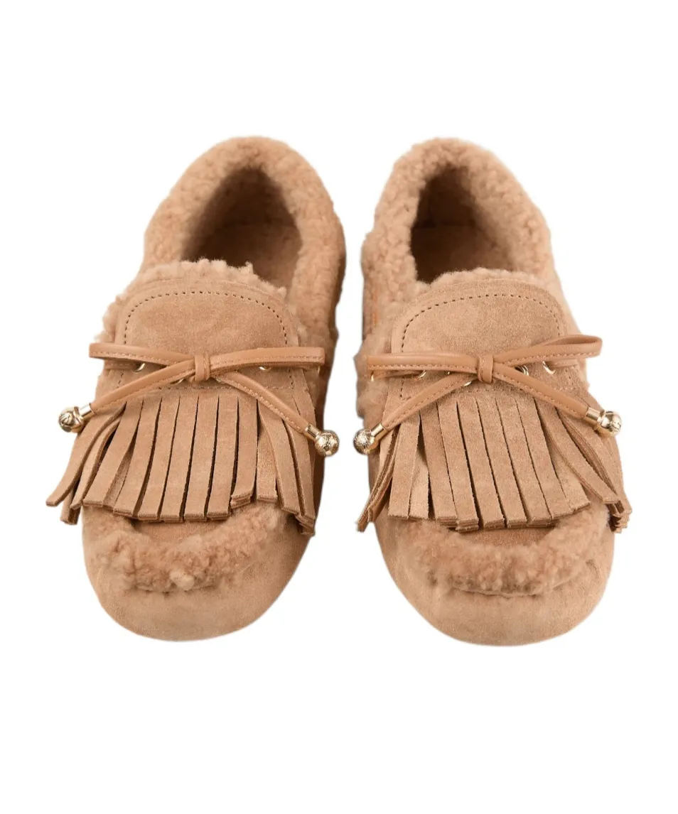 Toffee Velvet Suede Loafers With Shearling