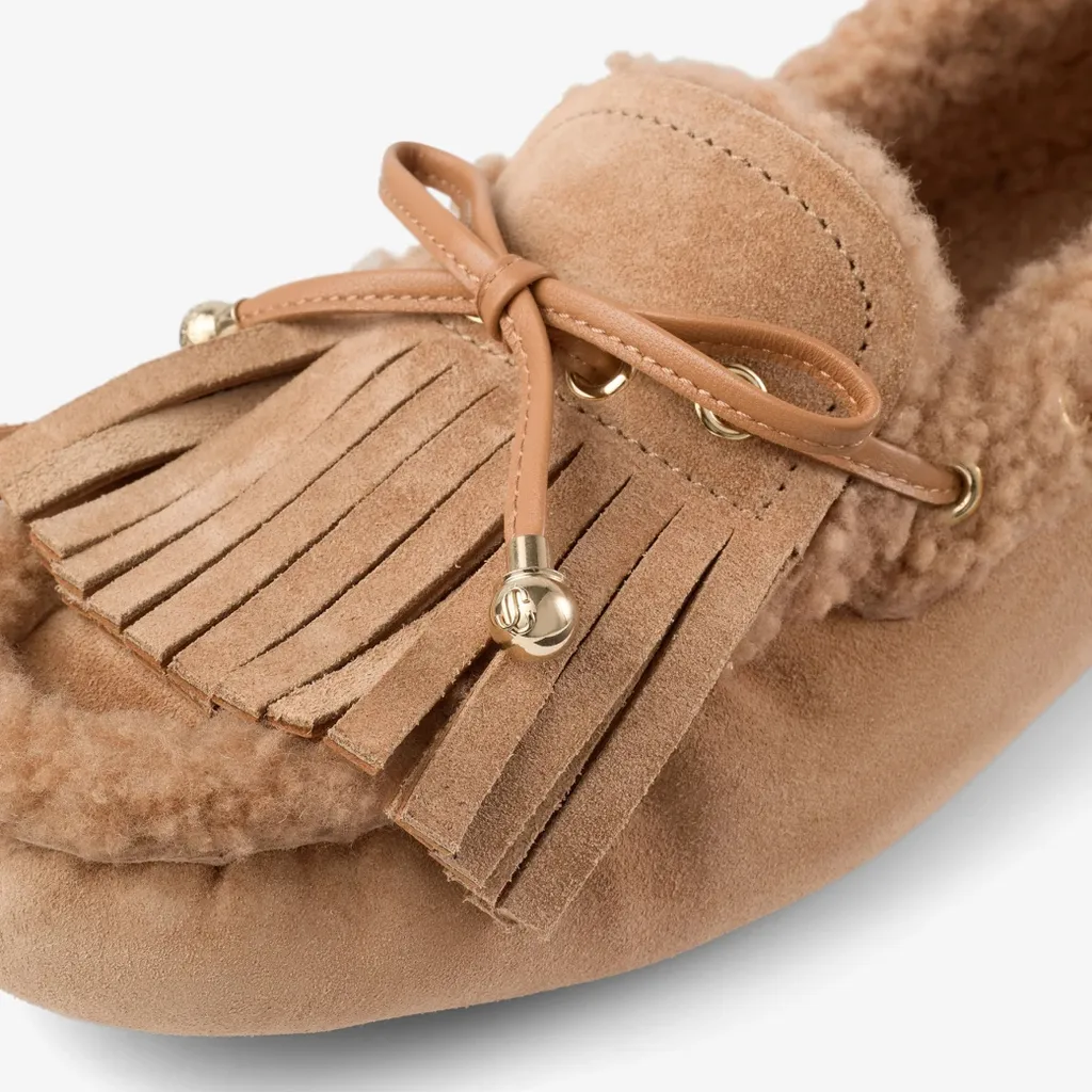 Toffee Velvet Suede Loafers With Shearling