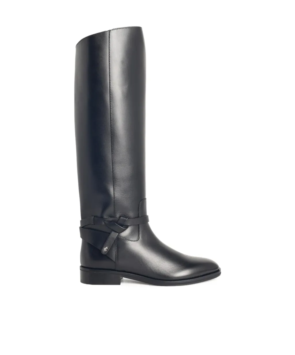 Knotted-Strap Leather Boots