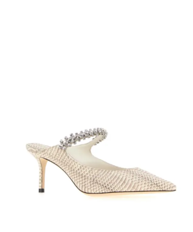 65Mm Crystal-Embellished Snakeskin Mules