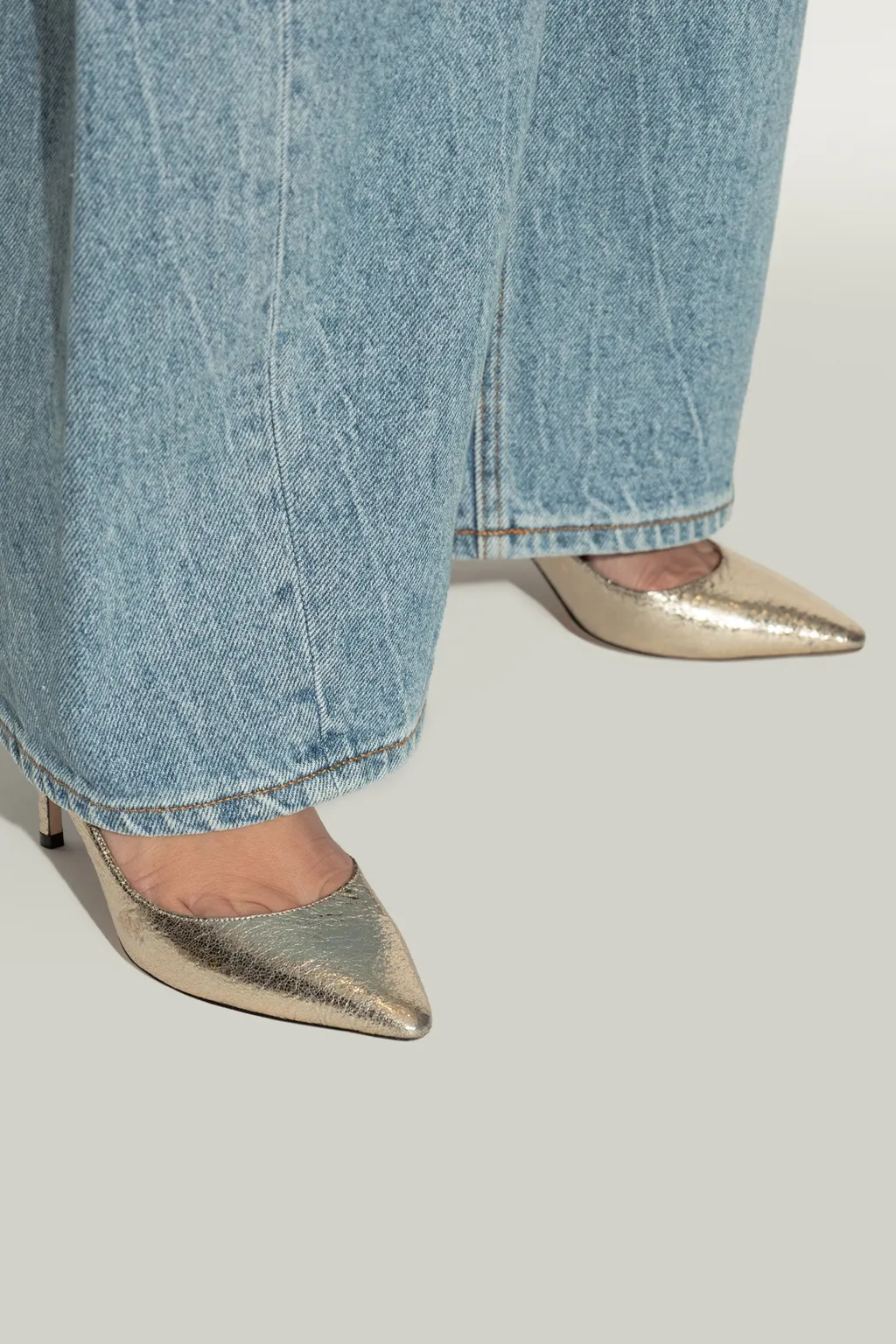Romy 85 Metallic Pointed-Toe Pumps