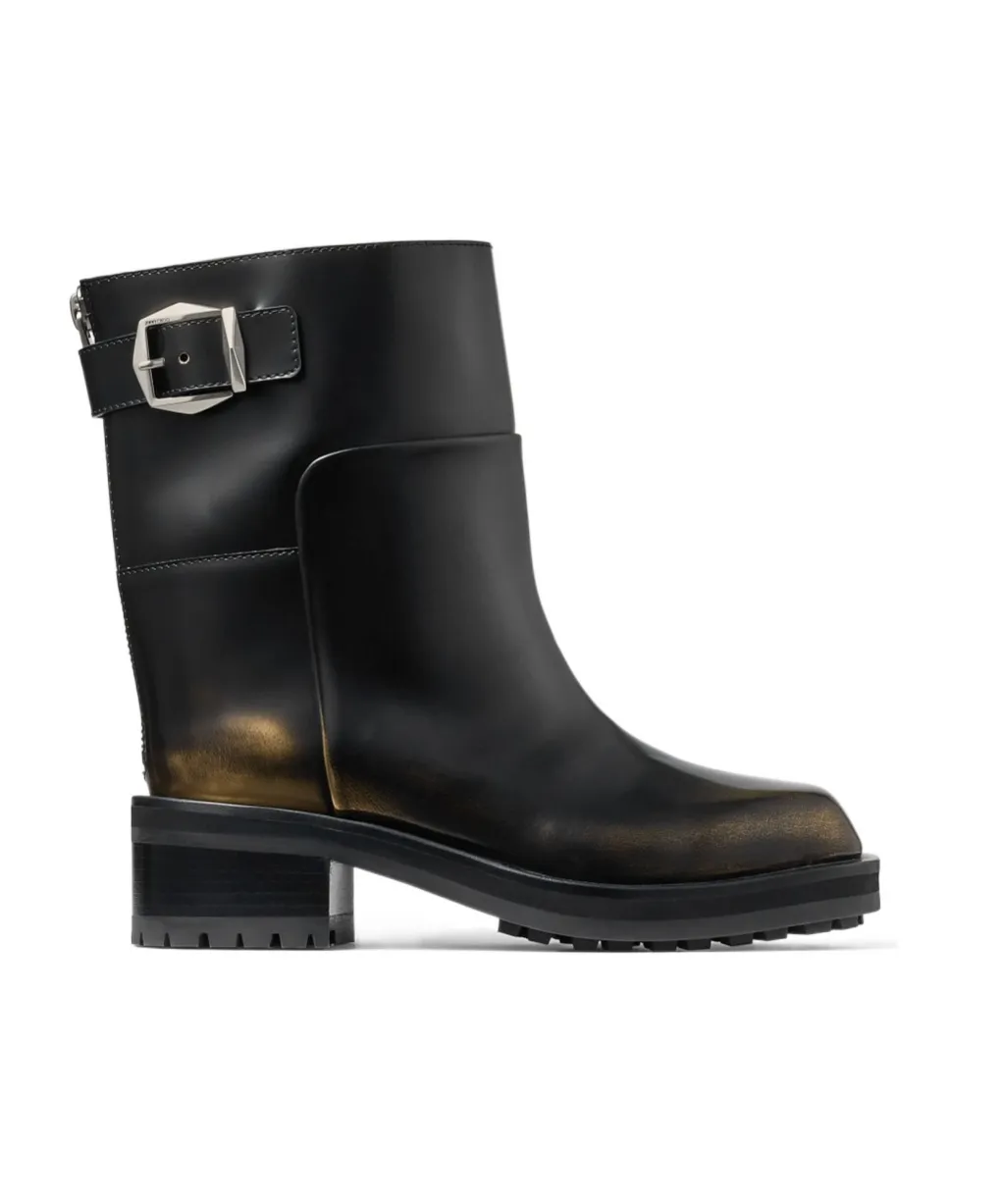 Buckle Detailed Round Toe Ankle Boots