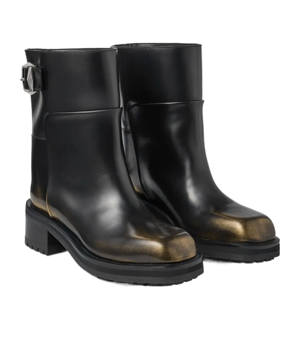 Buckle Detailed Round Toe Ankle Boots