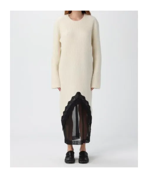 Lace-Trim Knitted Dress