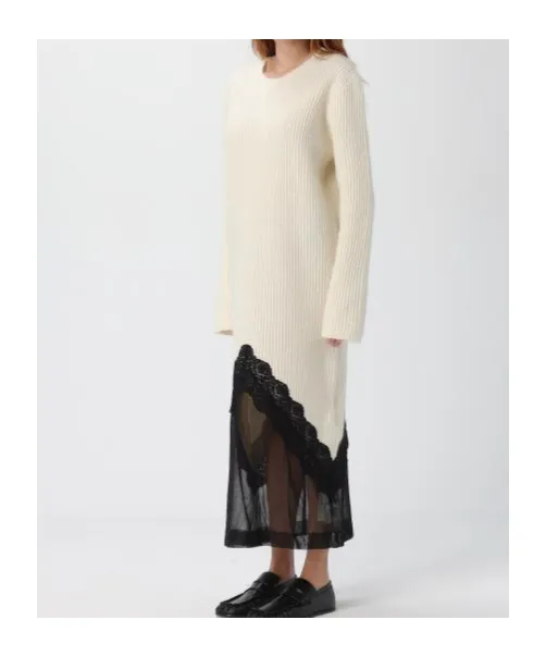 Lace-Trim Knitted Dress