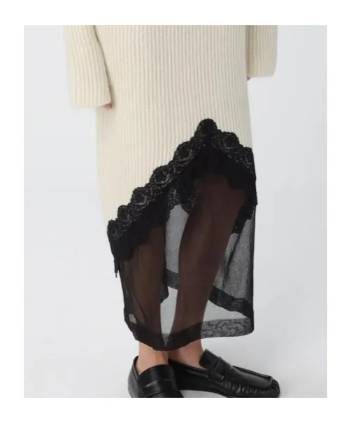 Lace-Trim Knitted Dress