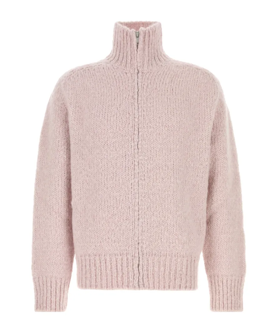 High-Neck Zipped Knit Cardigan
