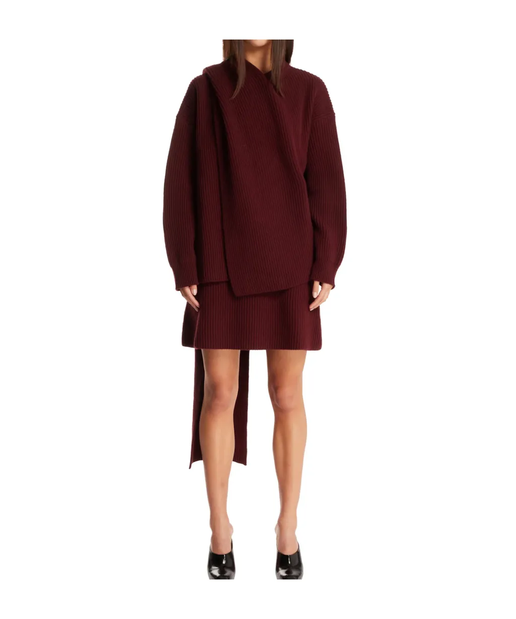 Drop Shoulder Draped Scarf Jumper