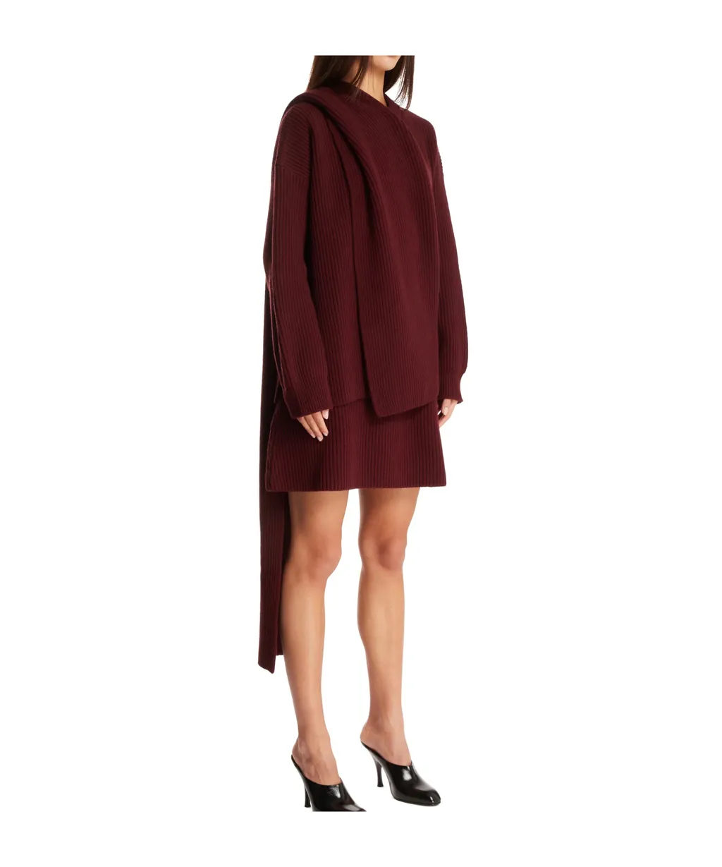 Drop Shoulder Draped Scarf Jumper