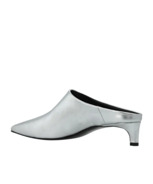 Metallic-Leather Pointed-Toe Mules