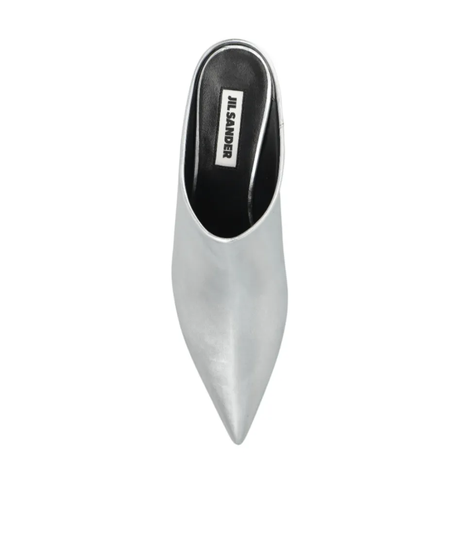 Metallic-Leather Pointed-Toe Mules