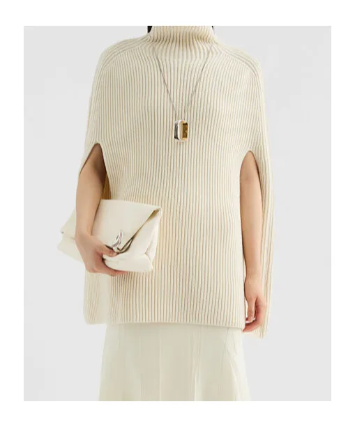 High-Neck Ribbed Cape