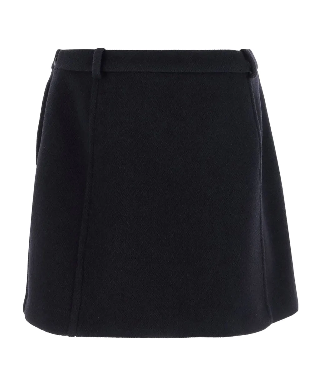 Herringbone Wool Mini Skirt