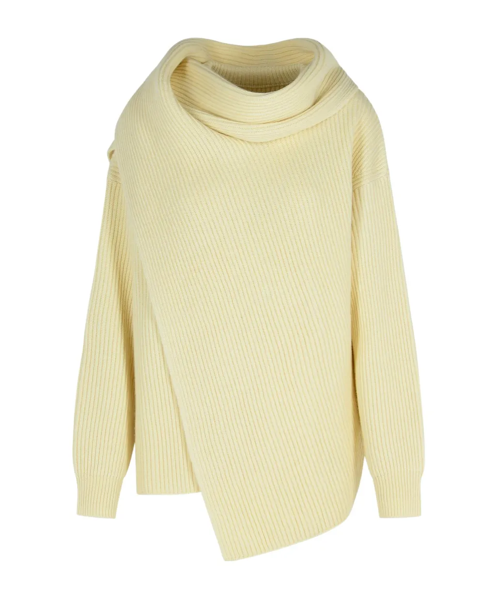 Drop Shoulder Draped Scarf Jumper