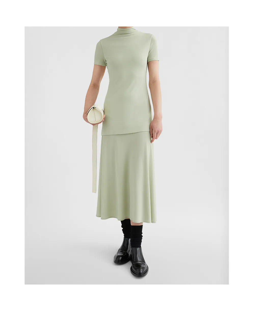 Fluid Viscose High-Neck Dress
