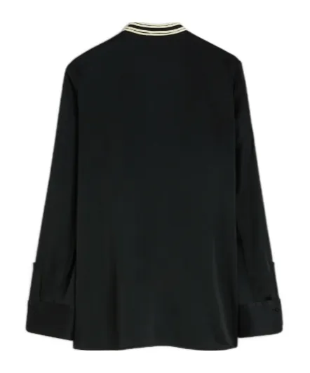 Contrast-Bib Detailed Satin Shirt