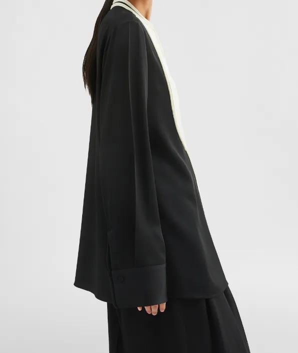 Contrast-Bib Detailed Satin Shirt