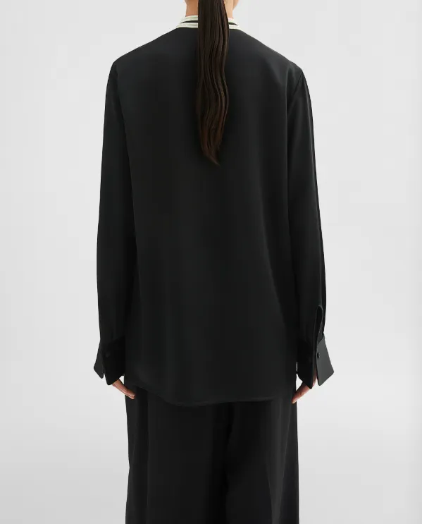 Contrast-Bib Detailed Satin Shirt