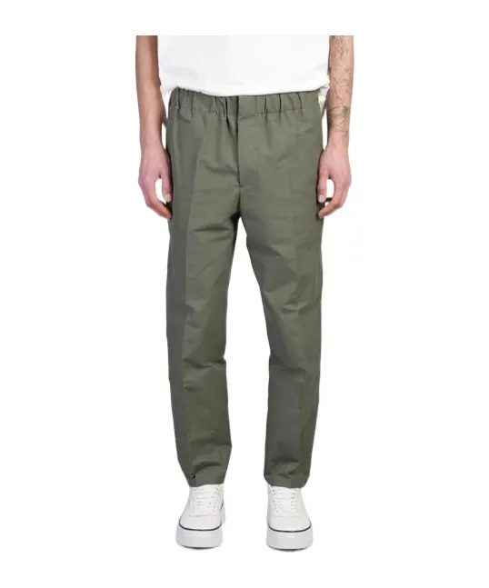 Elasticated-Waistband Tapered-Leg Trousers