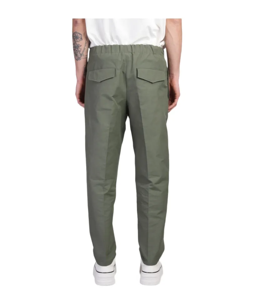 Elasticated-Waistband Tapered-Leg Trousers